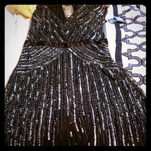 Adrianna Papell Black Beaded Evening Gown